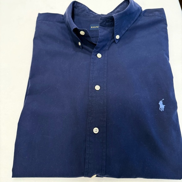 Ralph Lauren Navy Blue Men’s Button Down Short Pony Logo Shirt  Sz 2XB EUC - Picture 8 of 8